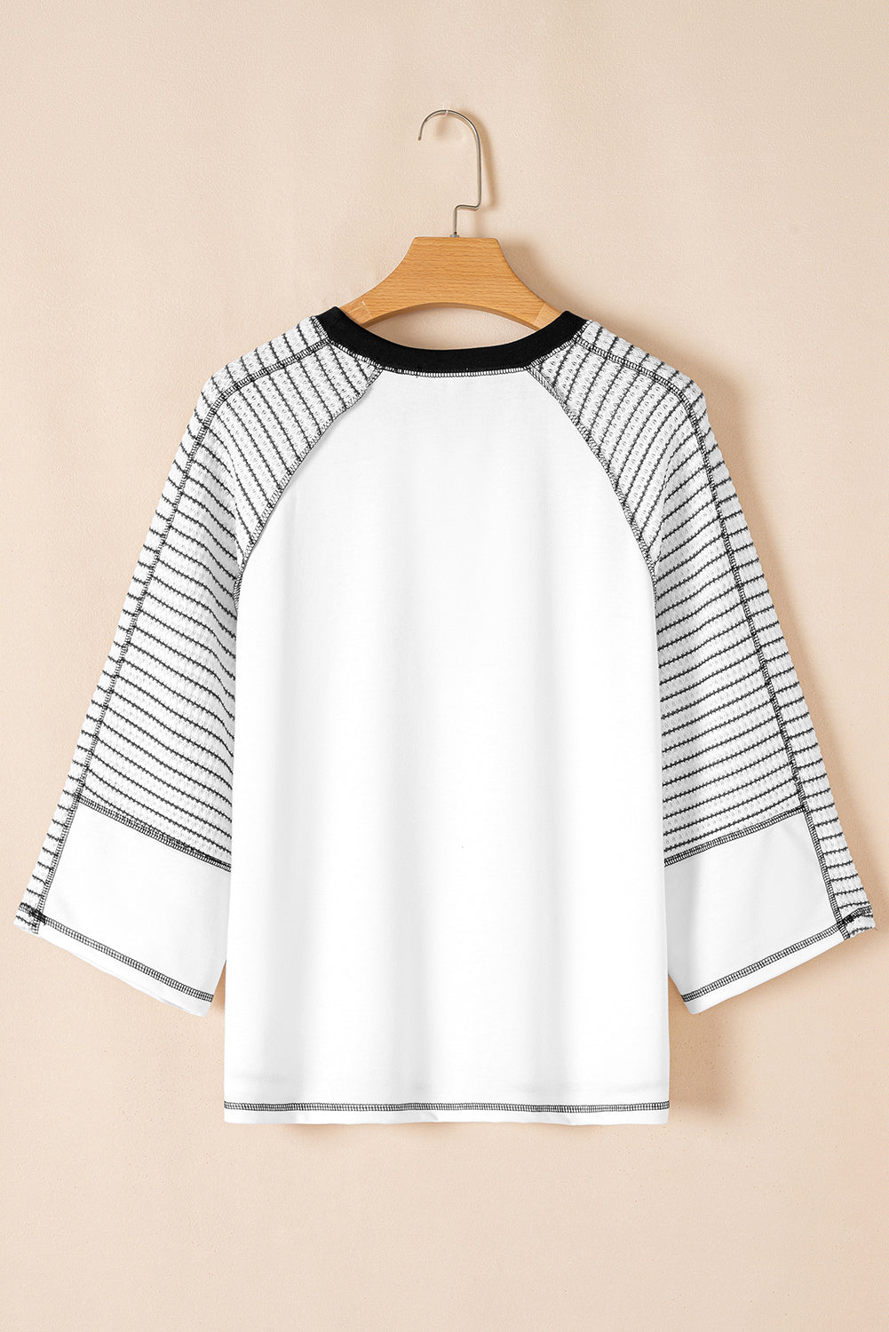 Black Striped Bracelet Sleeve Raglan Patchwork Top - Tops/Long Tops