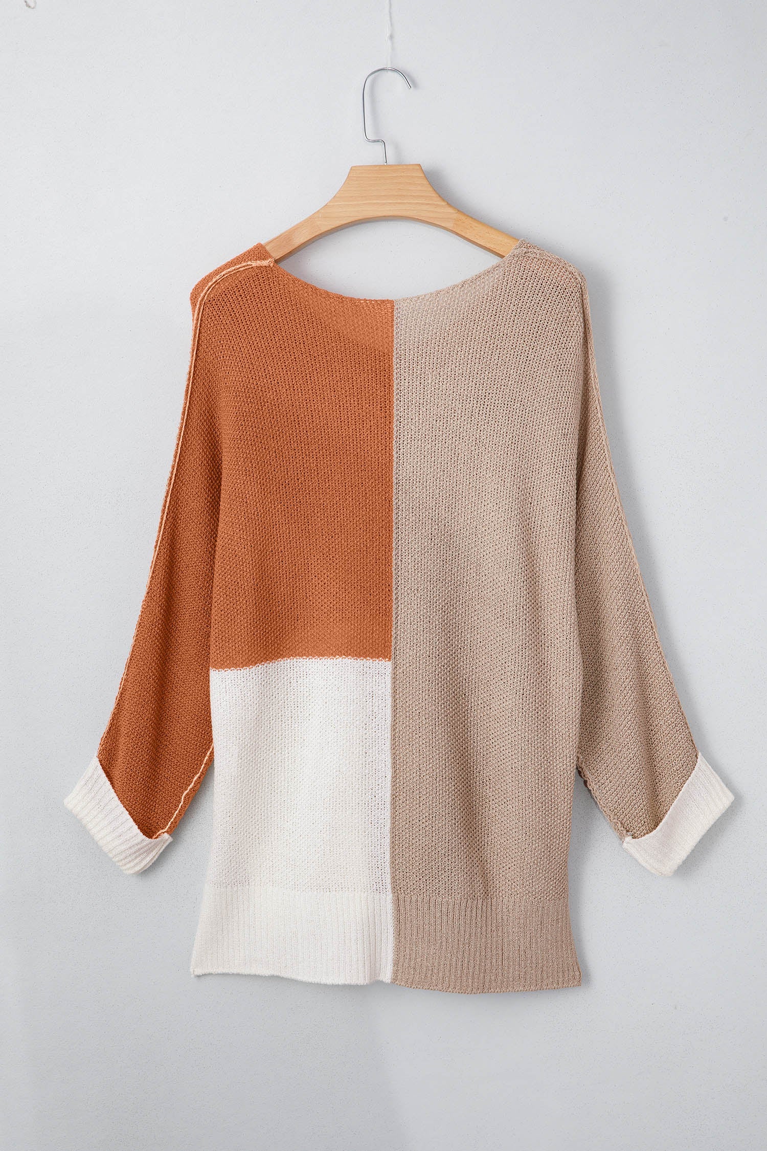 Colour Block Knit V-Neck Sweater - eAura