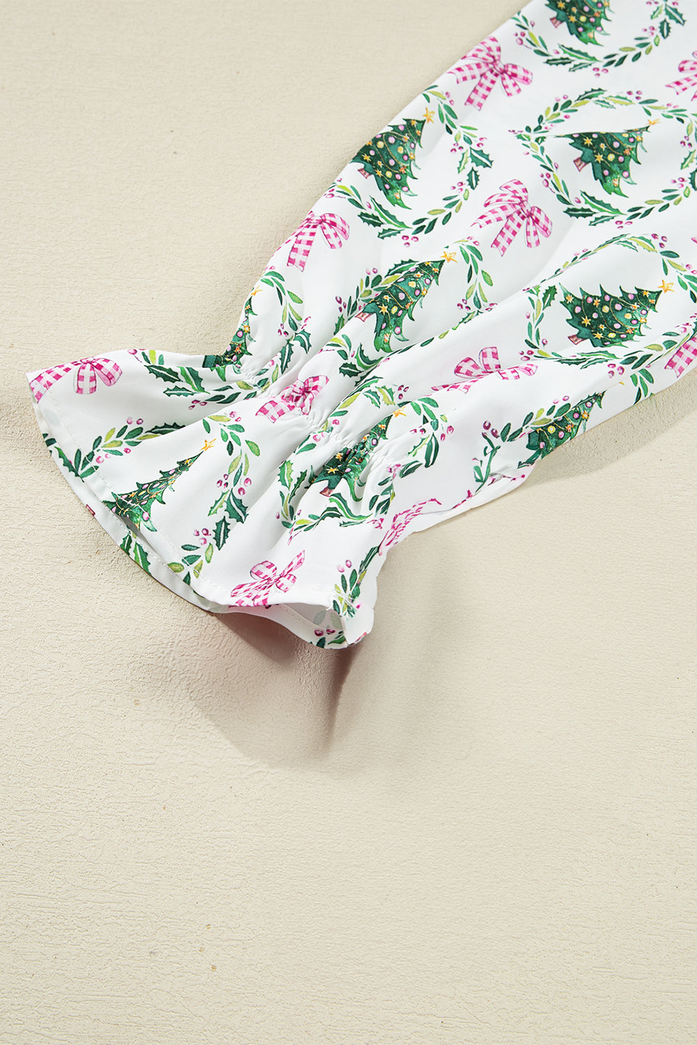 Christmas Print Velvet Trim Bow Knot Pyjama Shorts Set - eAura