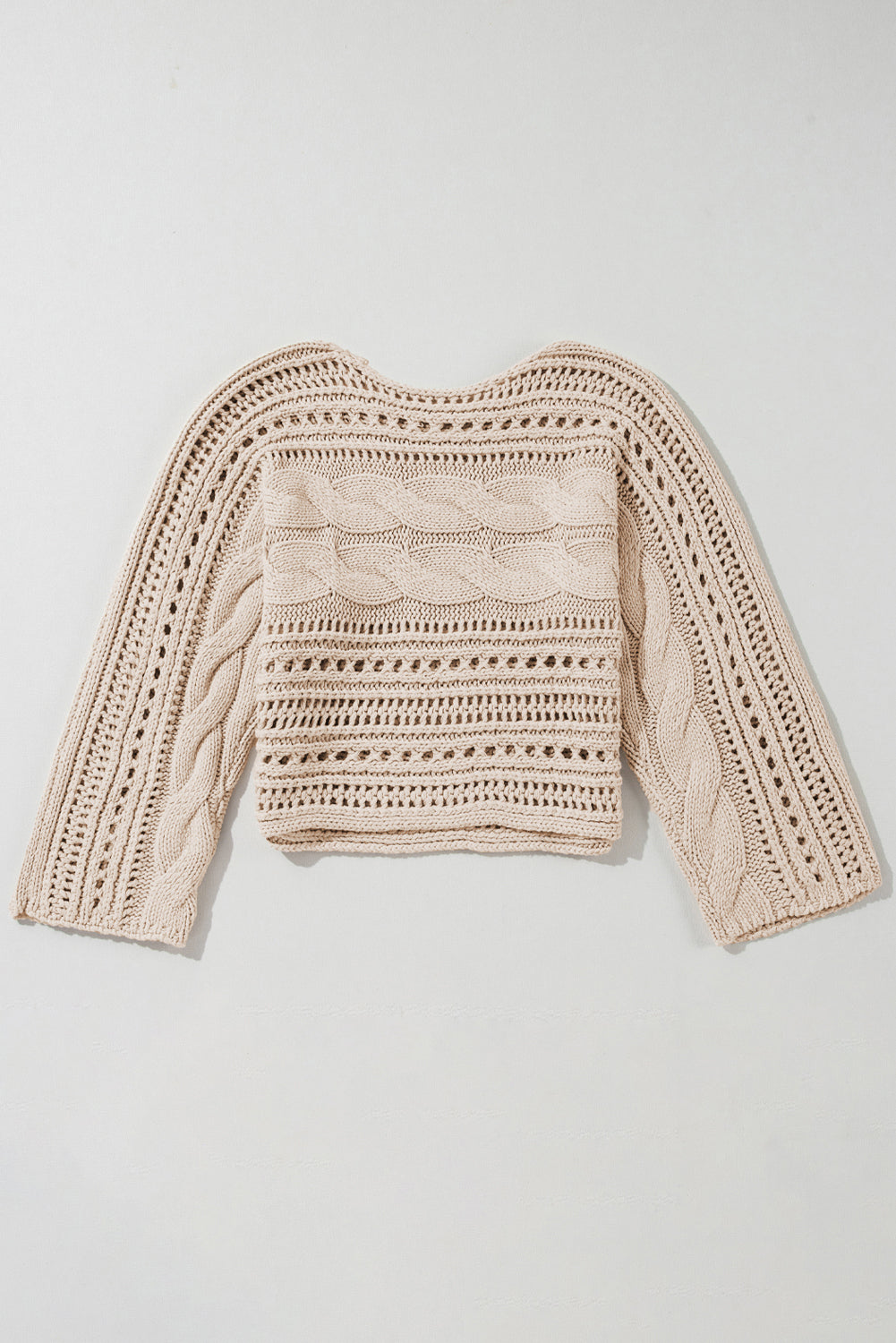 Smoke Grey Hollow-out Cable Knit Cropped Sweater eAura