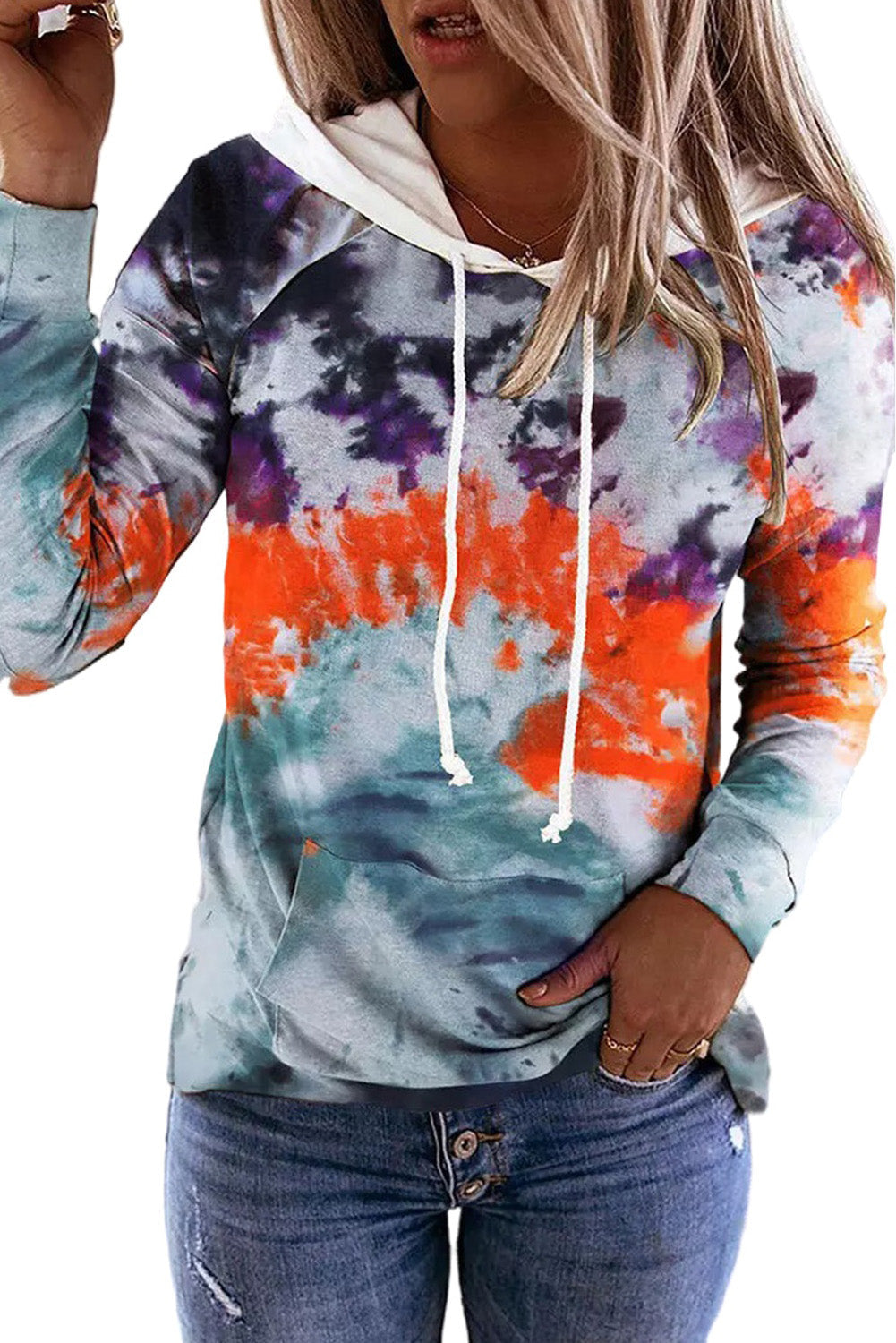 MultiColour Tie Dye Drawstring Kangaroo Pocket Hoodie eAura