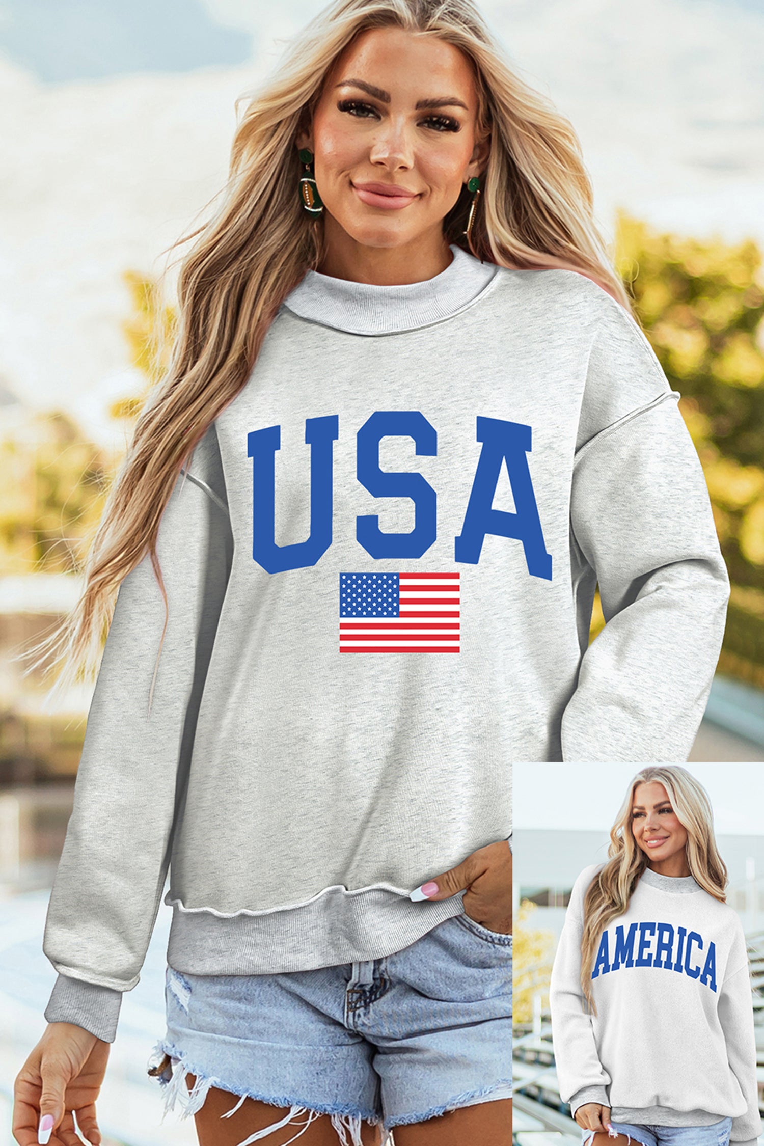 Reversible USA Graphic Mock Neck Sweatshirt