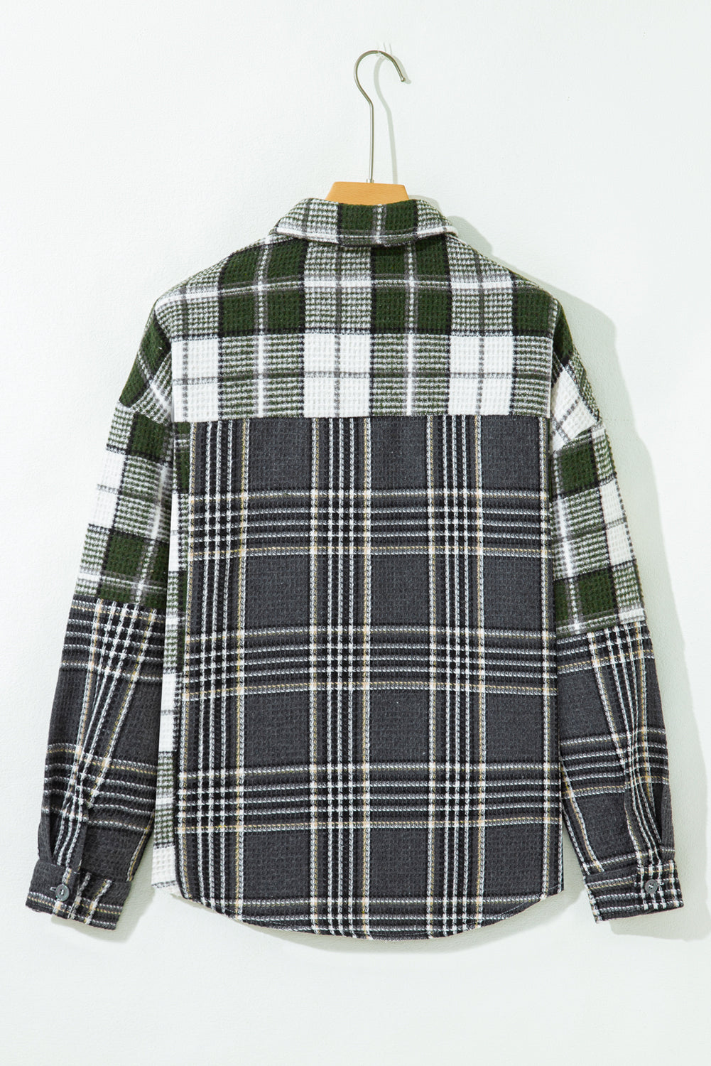 Plaid Print Textured Buttoned Shacket eAura