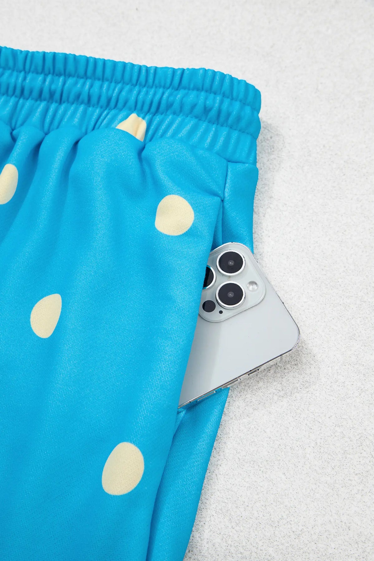 Polka Dot Hooded Drawstring Long Sleeve Plus Size Set – Blue
