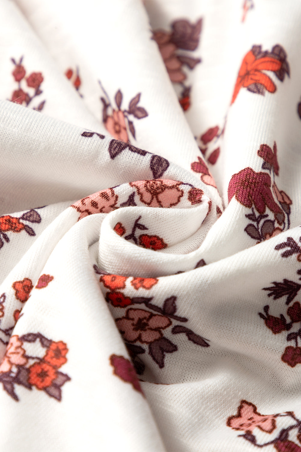 White Boho Floral Ruched Cinched Short Sleeve Blouse eAura