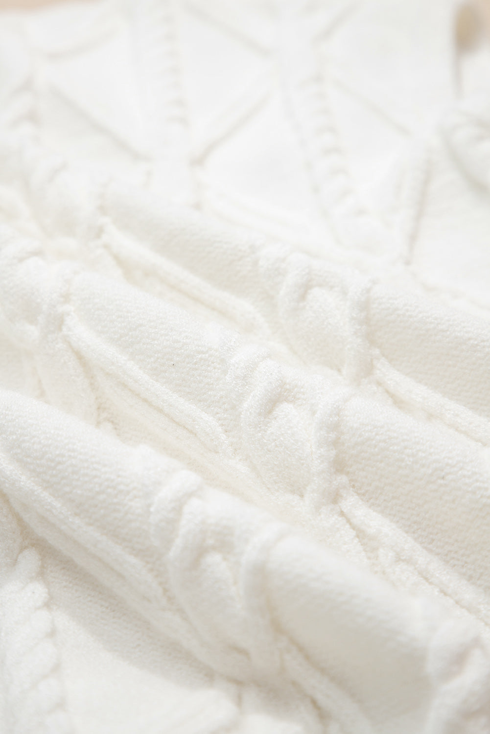 White Pearled High Neck Textured Knit Sweater Vest eAura