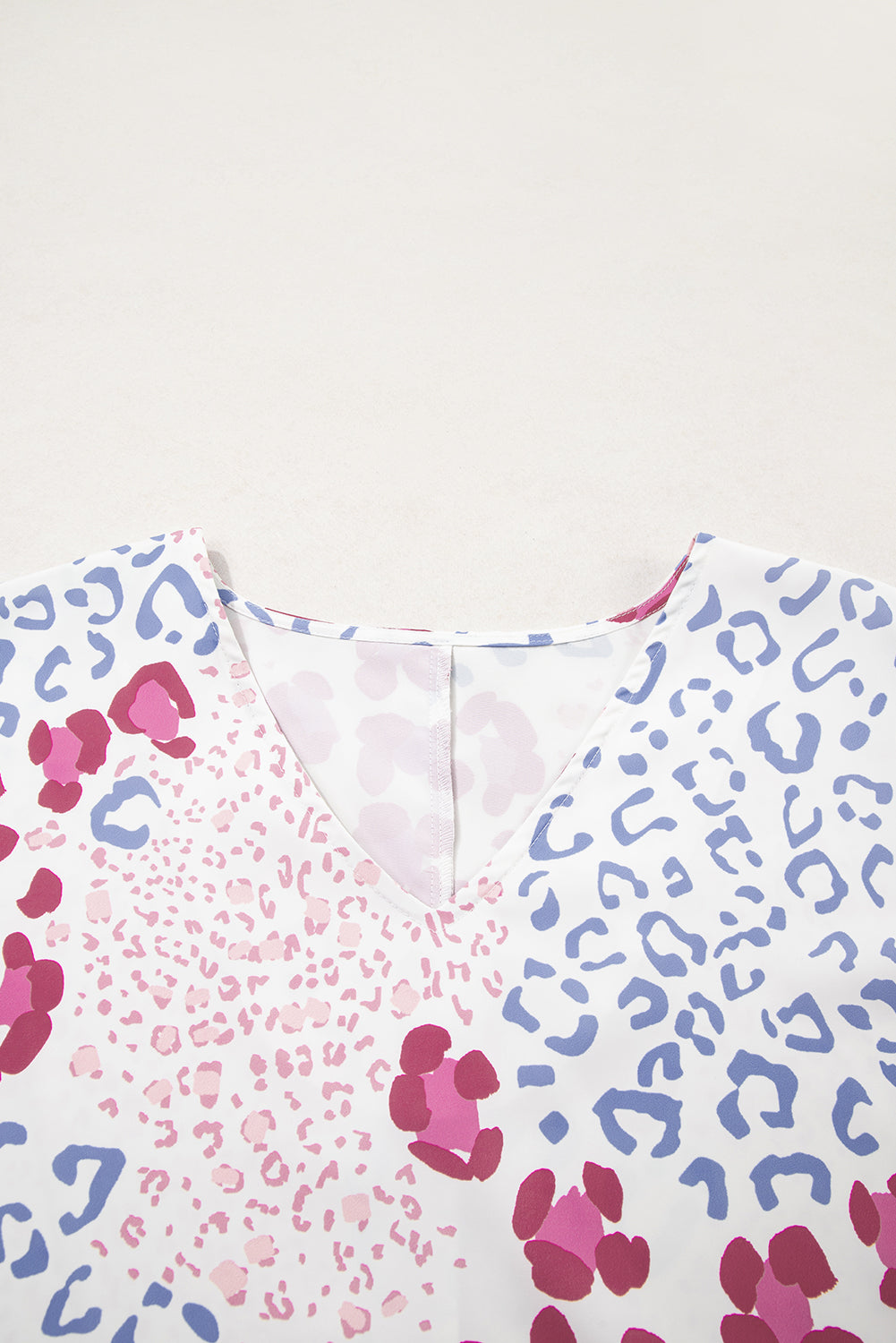 Mixed Leopard Print V Neck Short Sleeve Blouse eAura