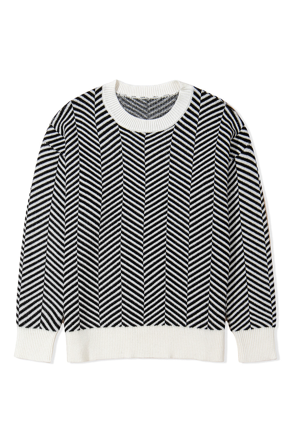 Black Contrast Edge Crew Neck Drop Shoulder Sweater eAura