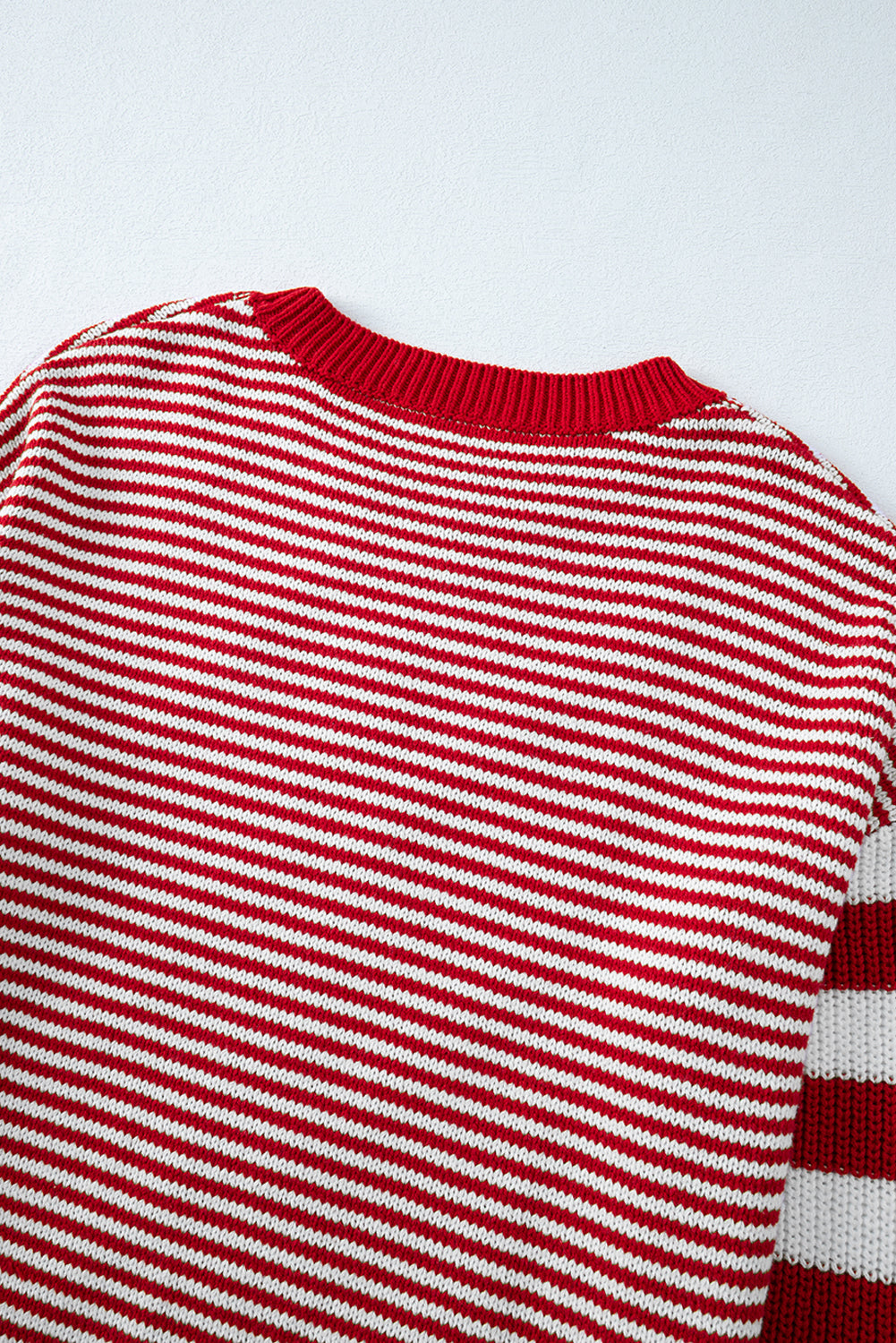 Red Stripe Geometric Textured Drop Shoulder Sweater eAura