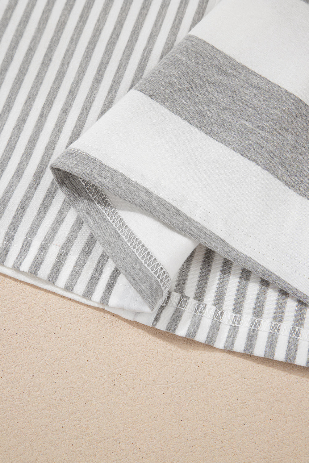 Grey Stripe Mixed Print Short Sleeve Top and Pocketed Shorts Set eAura