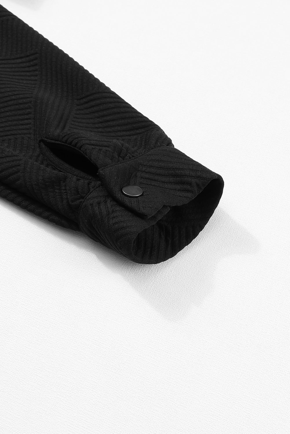 Black Solid Textured Flap Pocket Buttoned Shacket eAura
