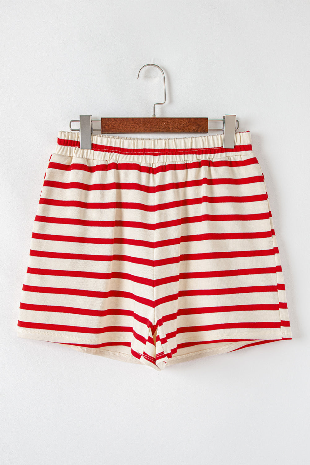 Red Stripe Lace-up Front Top and High Waist Shorts Set eAura