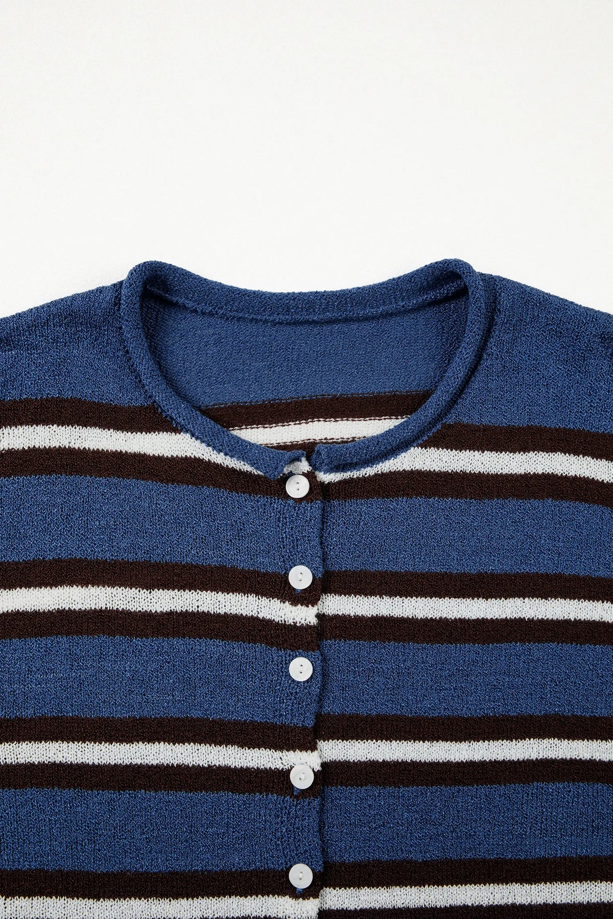 Striped Drop Shoulder Button Cardigan – Blue Stripe
