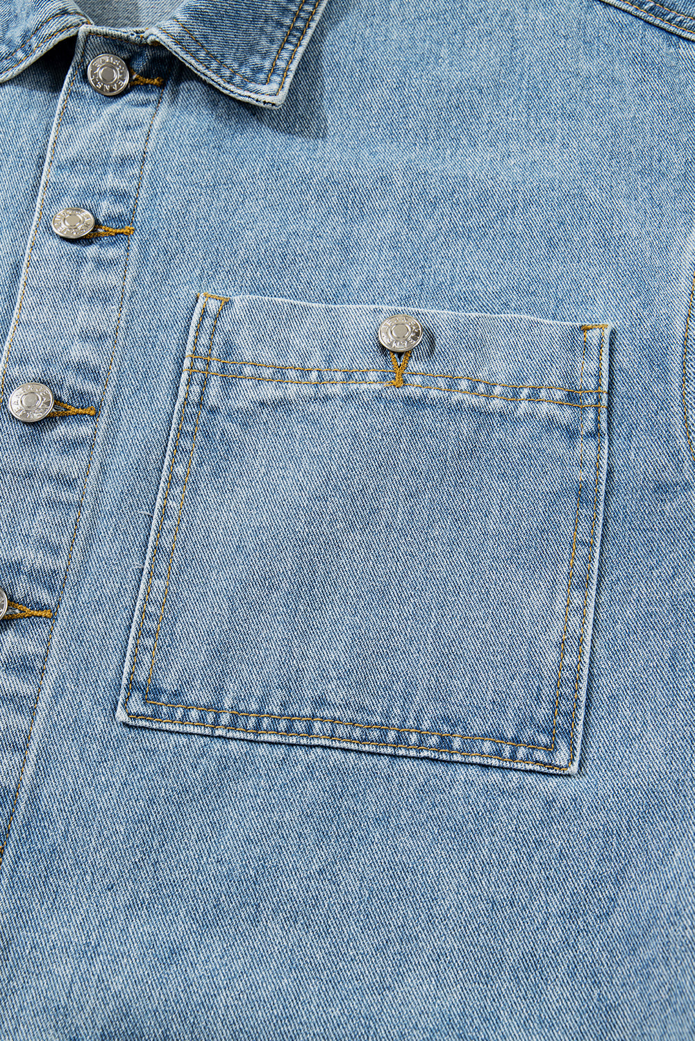 Beau Blue Multi Patched Pockets Side Tie up Boyfriend Style Denim Jacket eAura