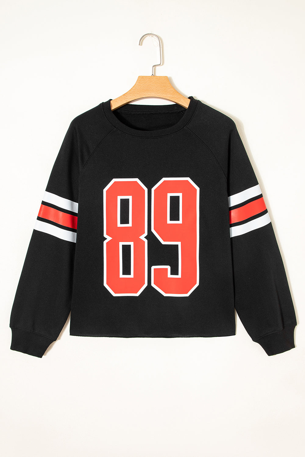 Black Varsity Spirit Striped 89 Graphic Casual Sweatshirt - eAura