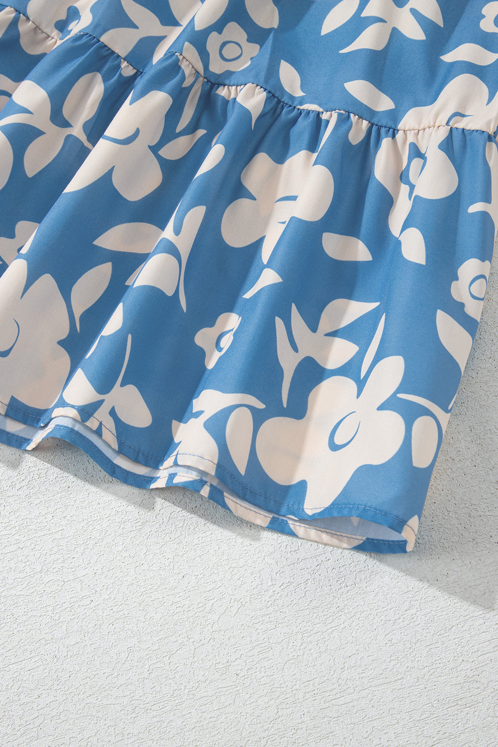 Sky Blue Floral U Neck Flutter Shoulder Tiered Flowy Midi Dress eAura