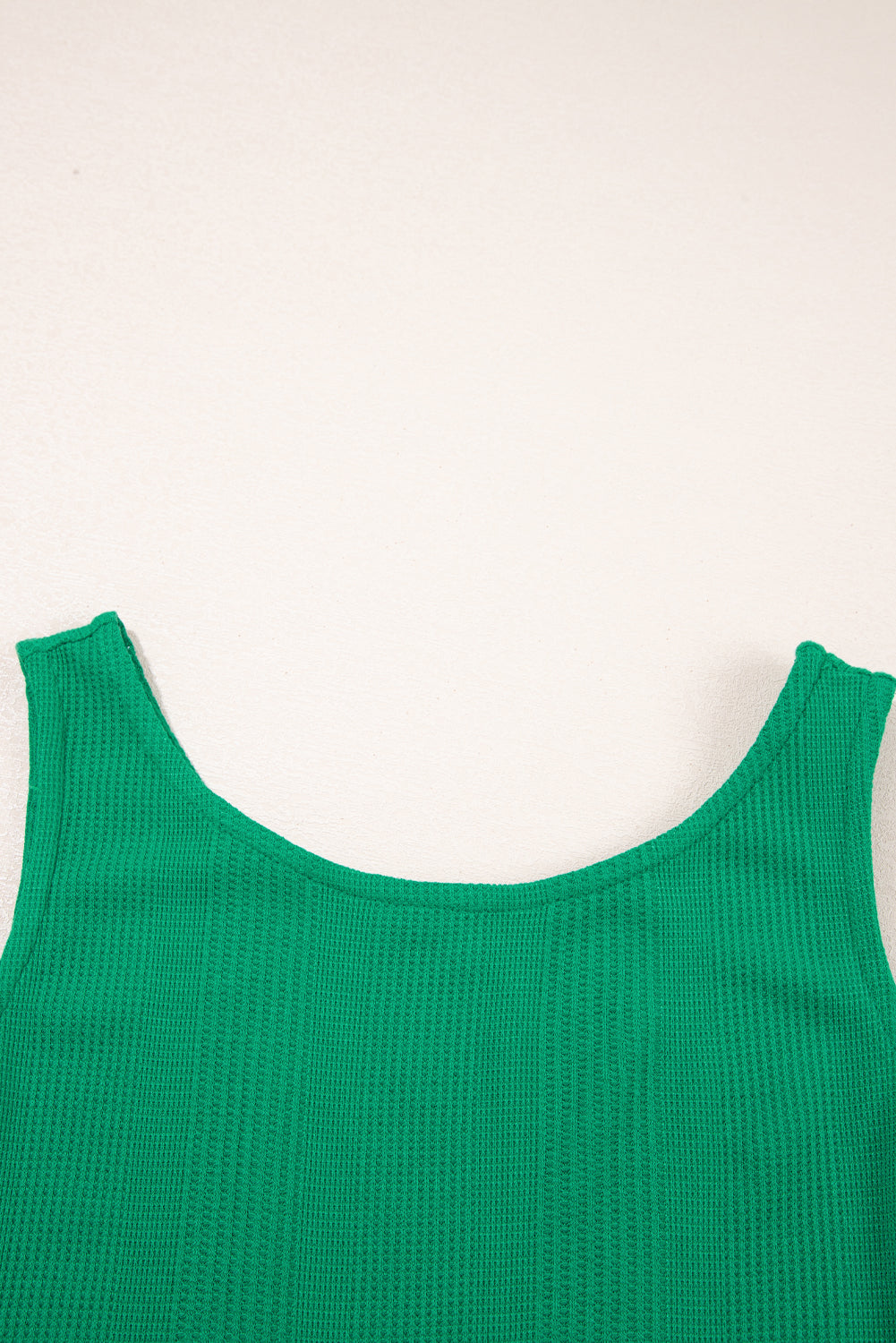 Green Solid Colour Ribbed Ruffle Tank Top and Trousers Set eAura