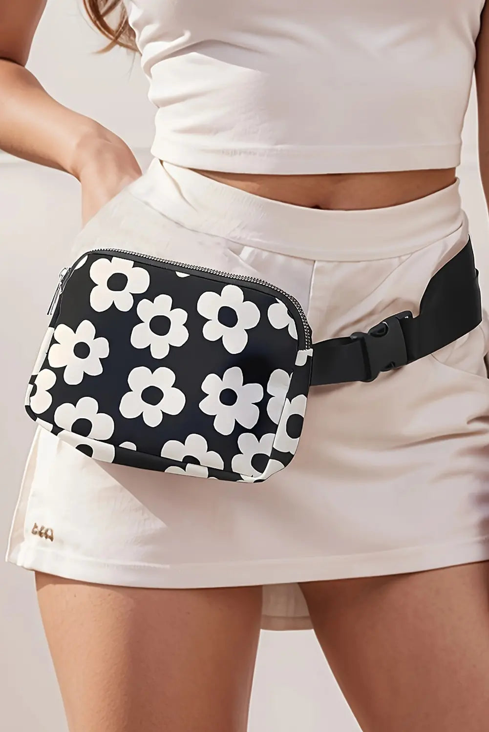 Flower Pattern Zip Crossbody Bag
