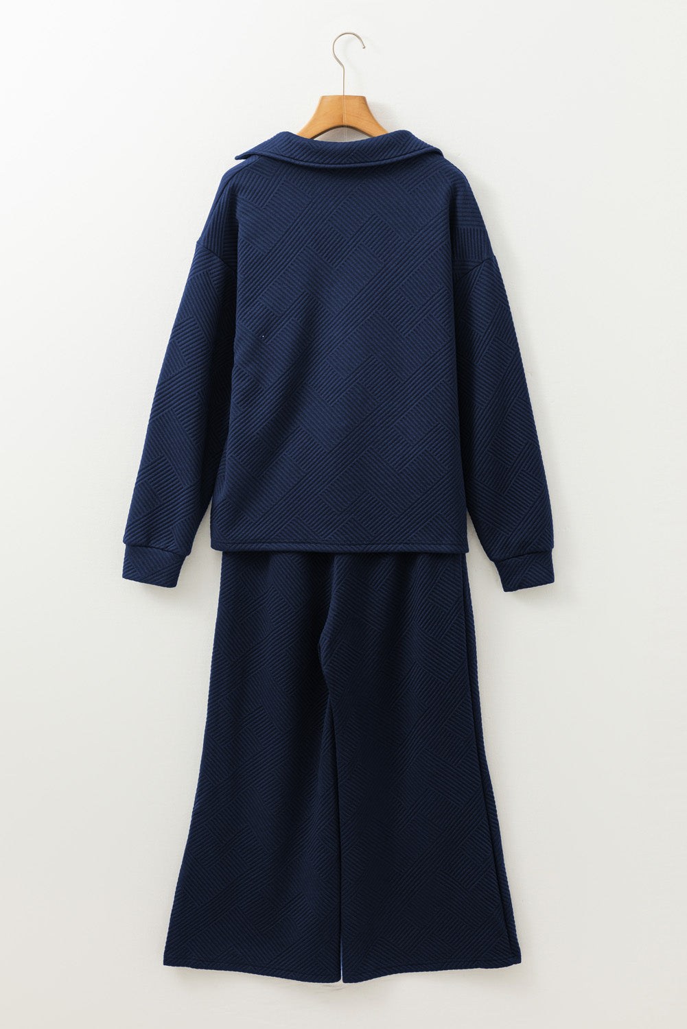 Textured Collared V-Neck Top and Wide Leg Trousers Co-ord Set eAura
