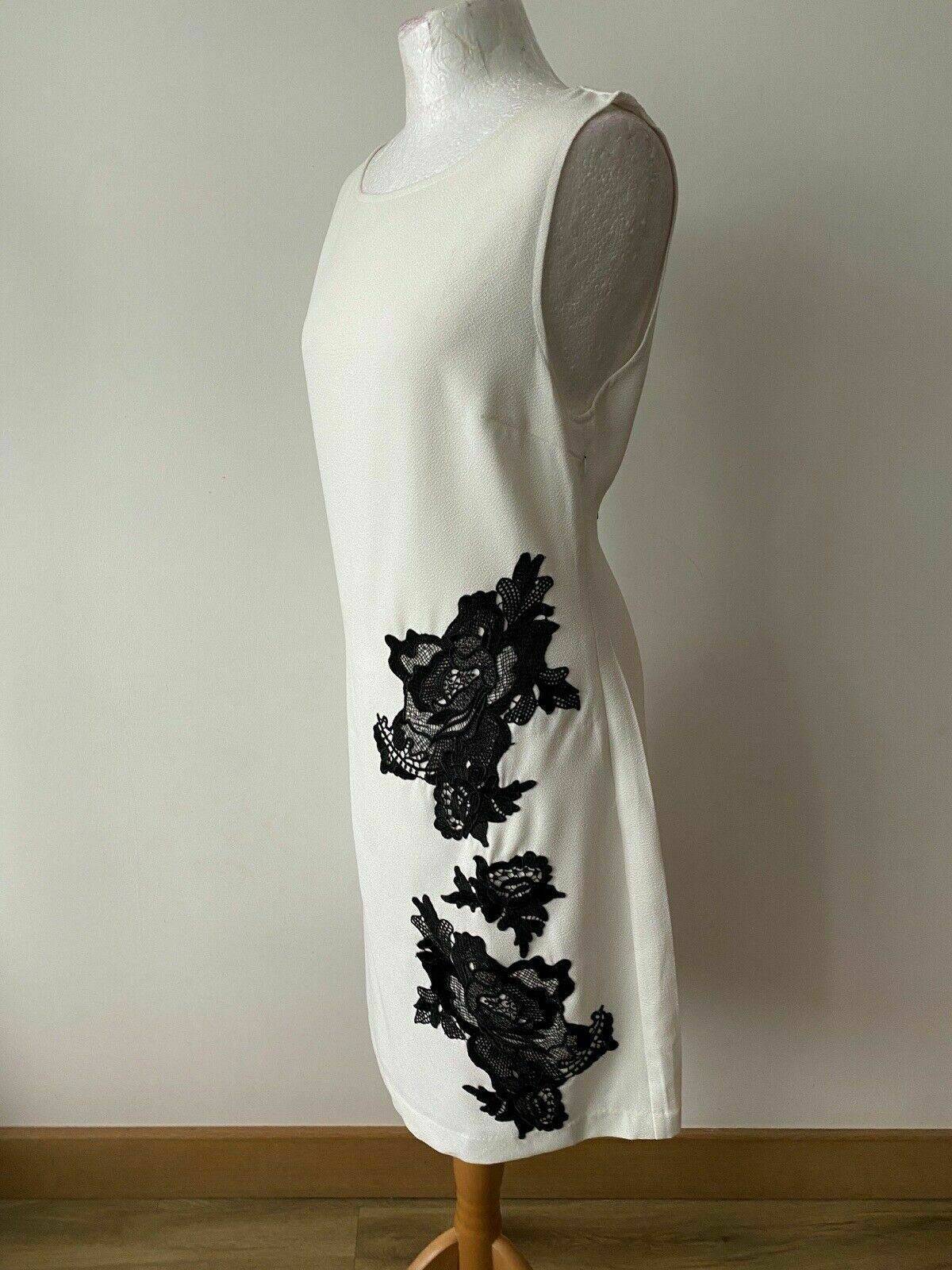 Anna Field White Shift Dress Black Embroidered Size 14 Fully Lined - Beagle Boutique Fashion Outlet