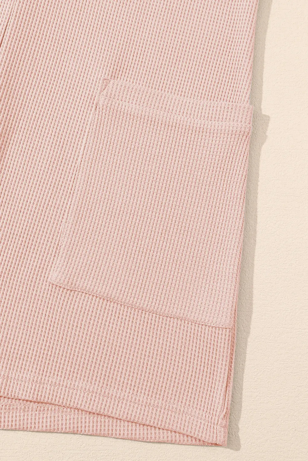 Light Pink Waffle Sleeveless U Neck Buttons Romper With Pockets