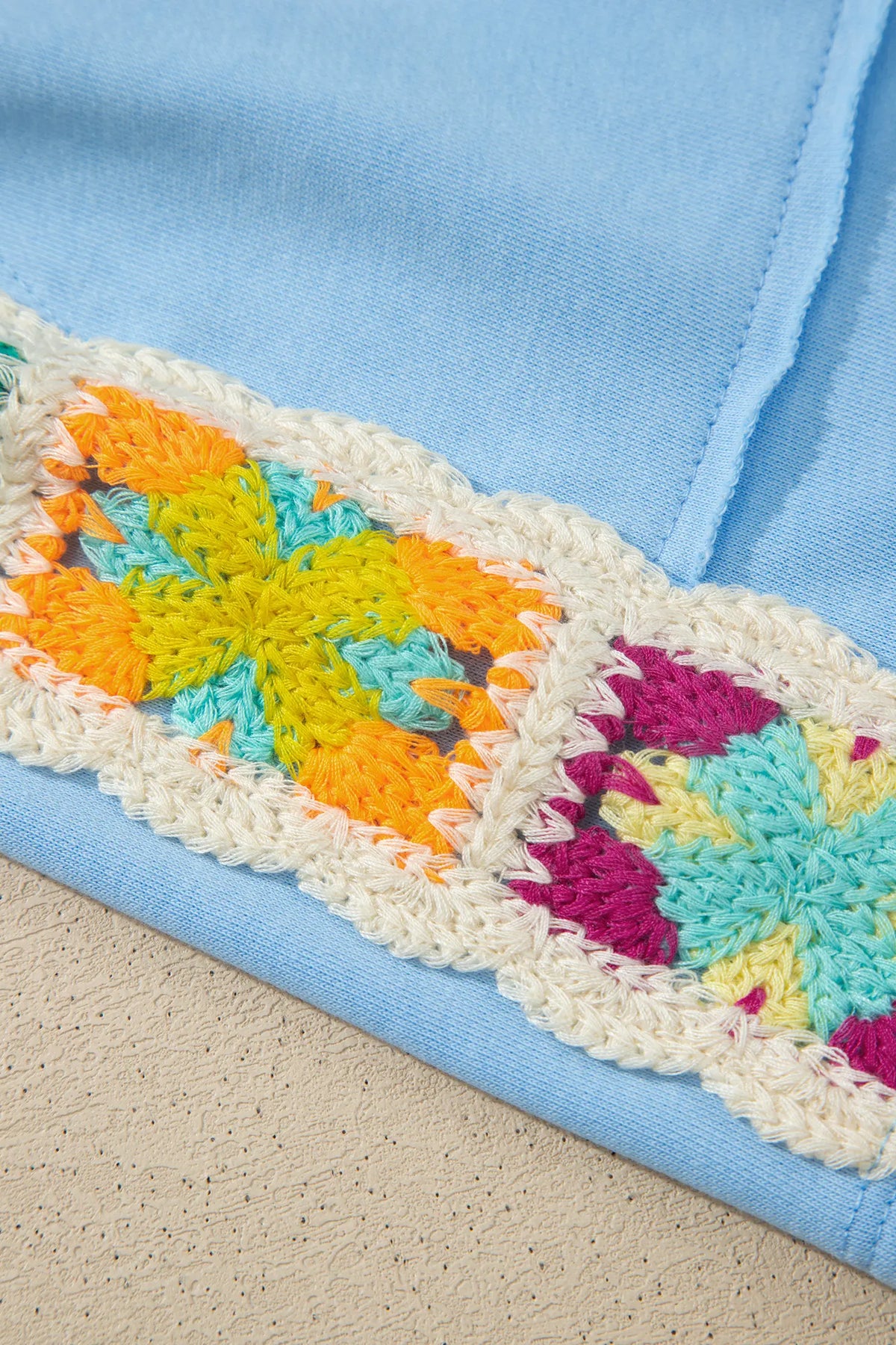 Mist Blue Granny Square Crochet Detail Short 2pcs Set – Light Blue