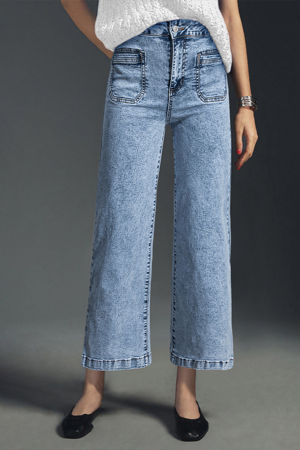 Patch Pocket Straight Leg Loose Jeans - eAura