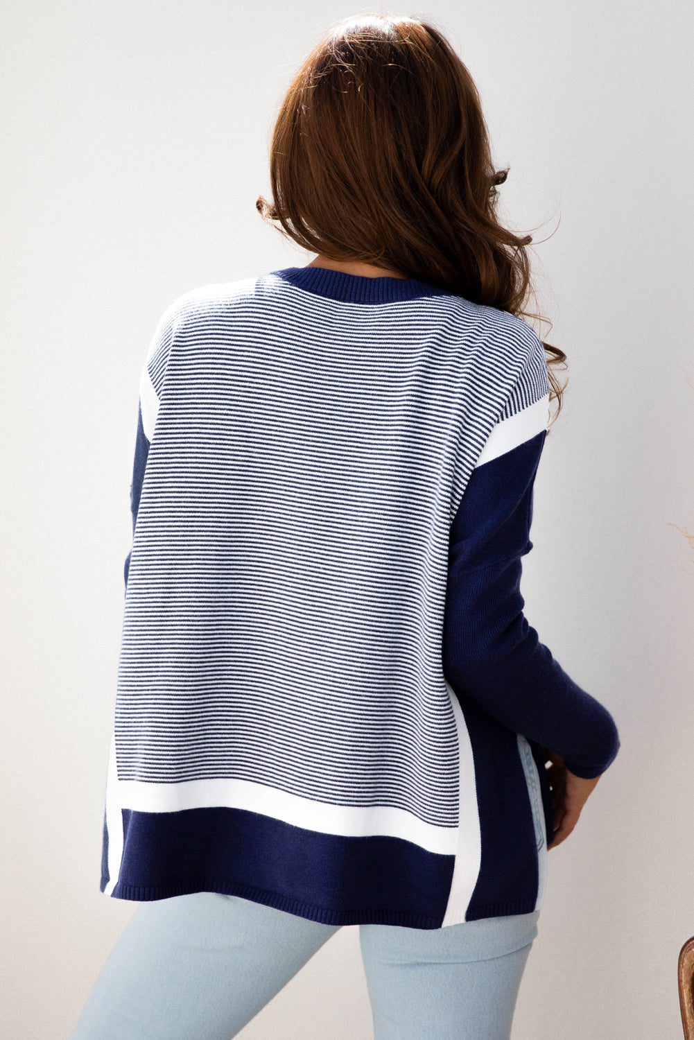 Striped Dolman Oversize Tunic Sweater - eAura