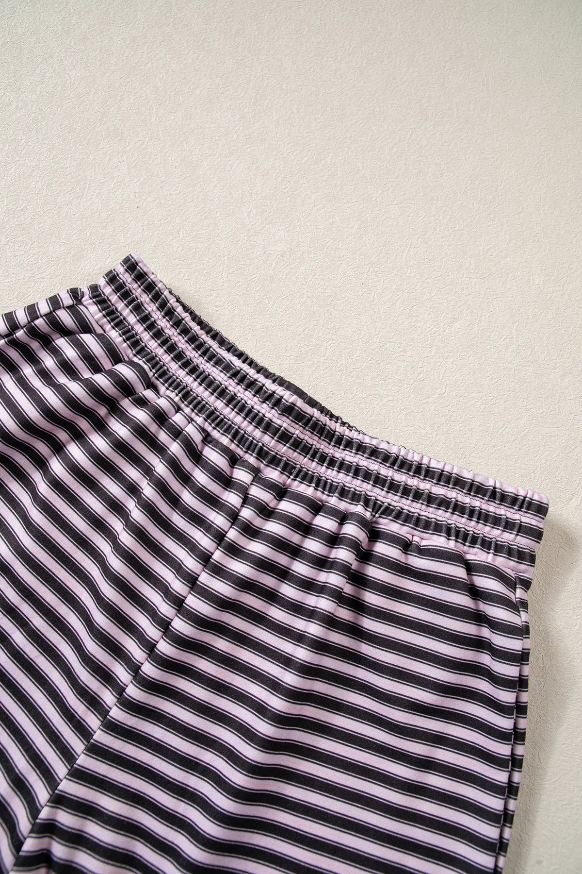 Brown Stripe Long Sleeve Oversized Top Pocketed Casual Shorts Two Piece Set