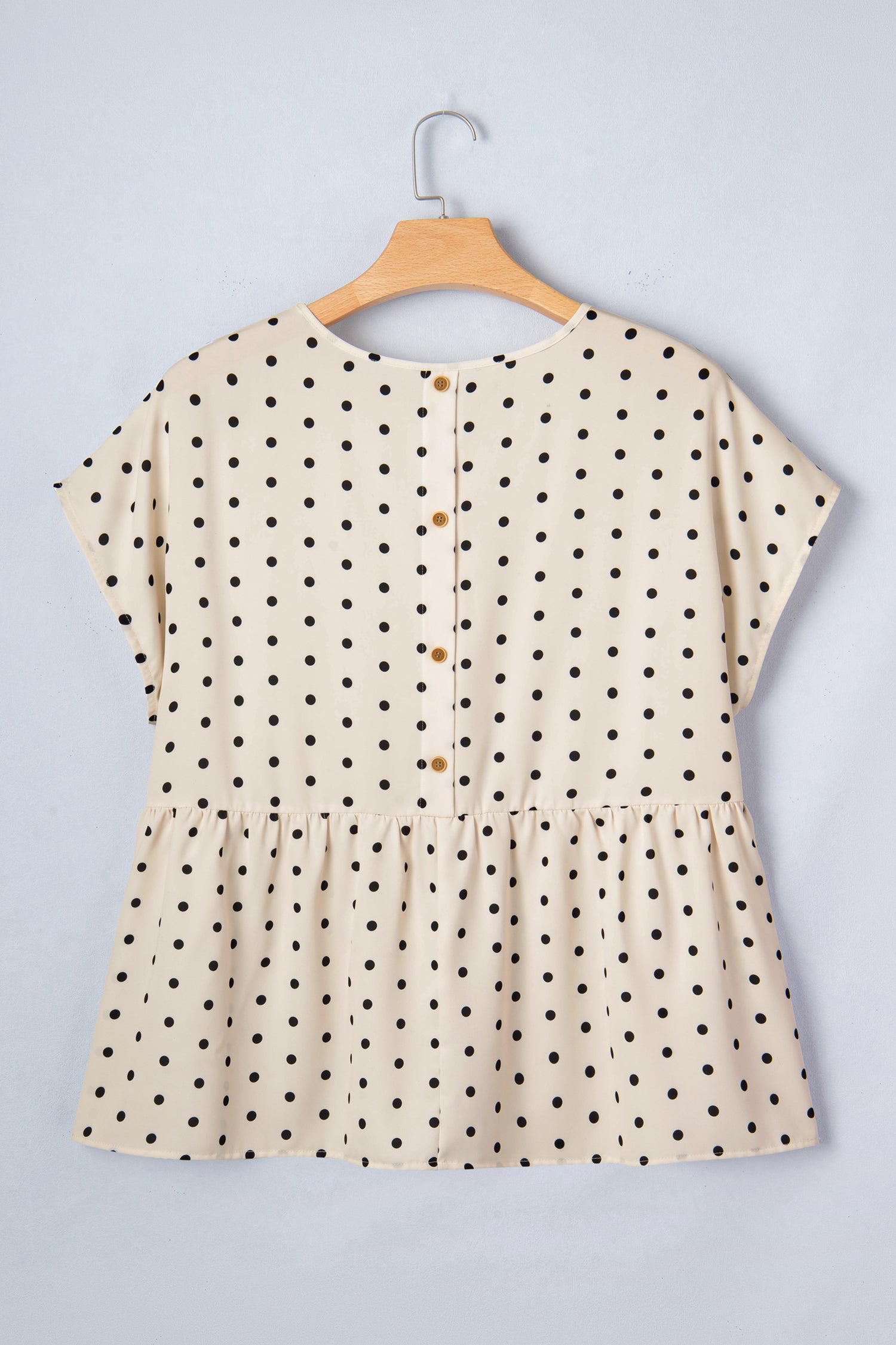 Plus Size Polka Dot Print Button Detail Short Sleeve Babydoll Blouse