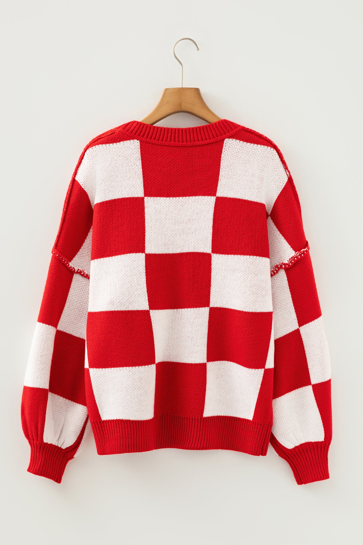 Checkered Bishop Sleeve Sweater - Sweaters & Cardigans/Sweaters