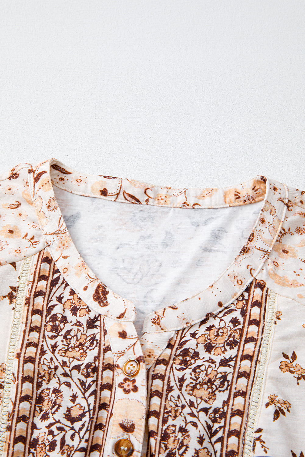 Boho Floral Print Half Placket Short Sleeve Loose Blouse eAura
