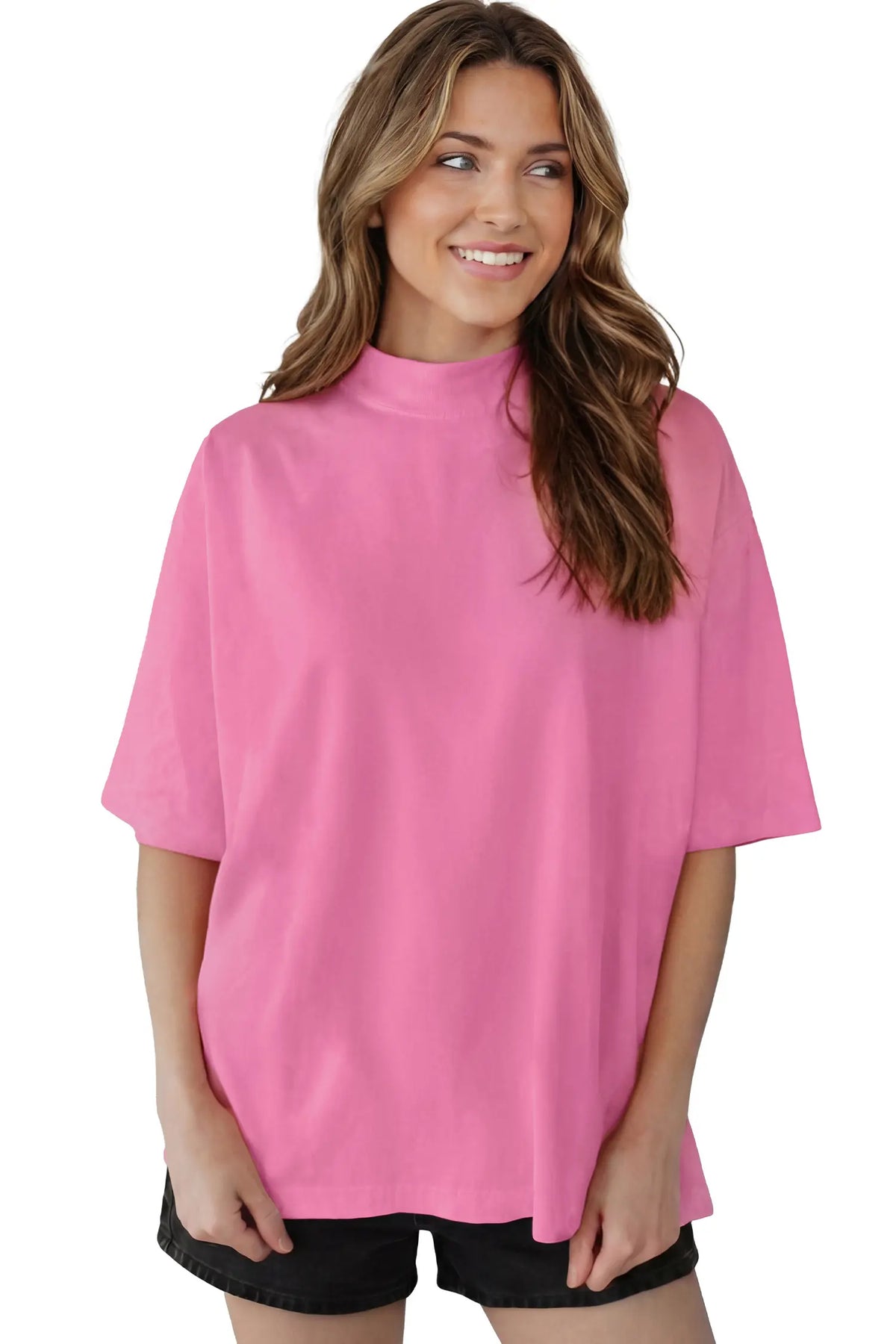 Solid Colour High Neck Oversize Tee – Wisteria