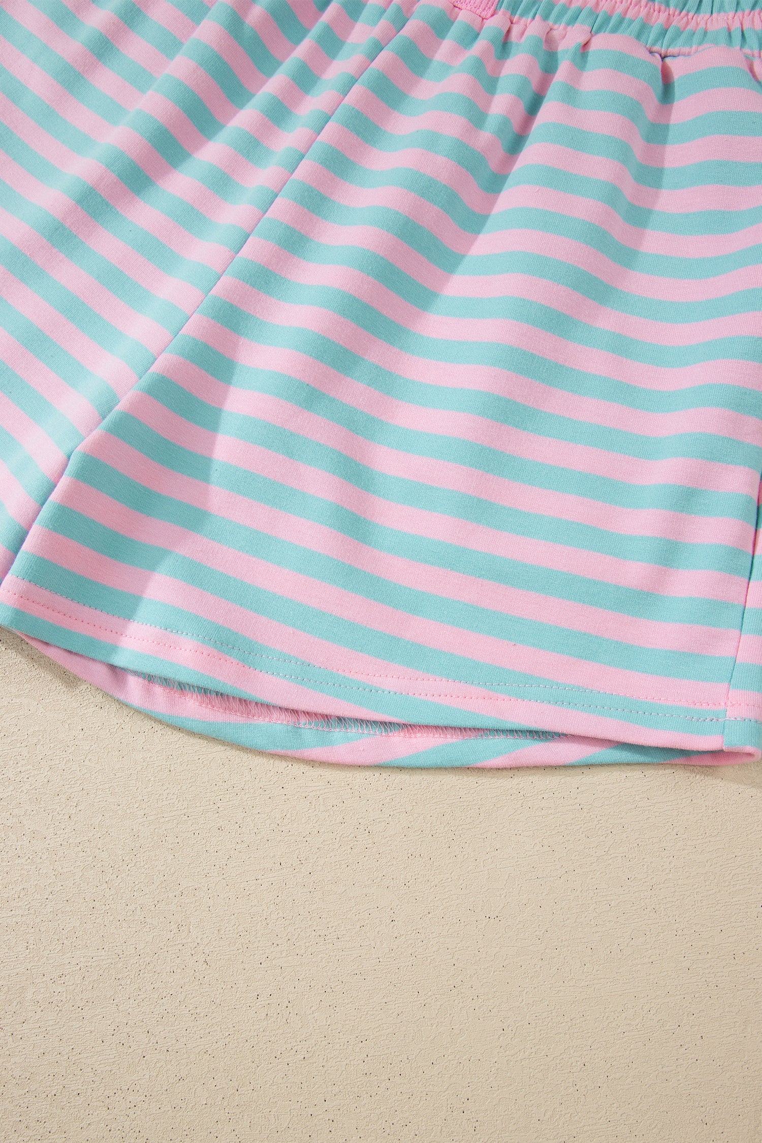 Color Block Detail Long Sleeve Pullover Elastic Waist Pull On Shorts 2pcs Set – Yellow Stripe