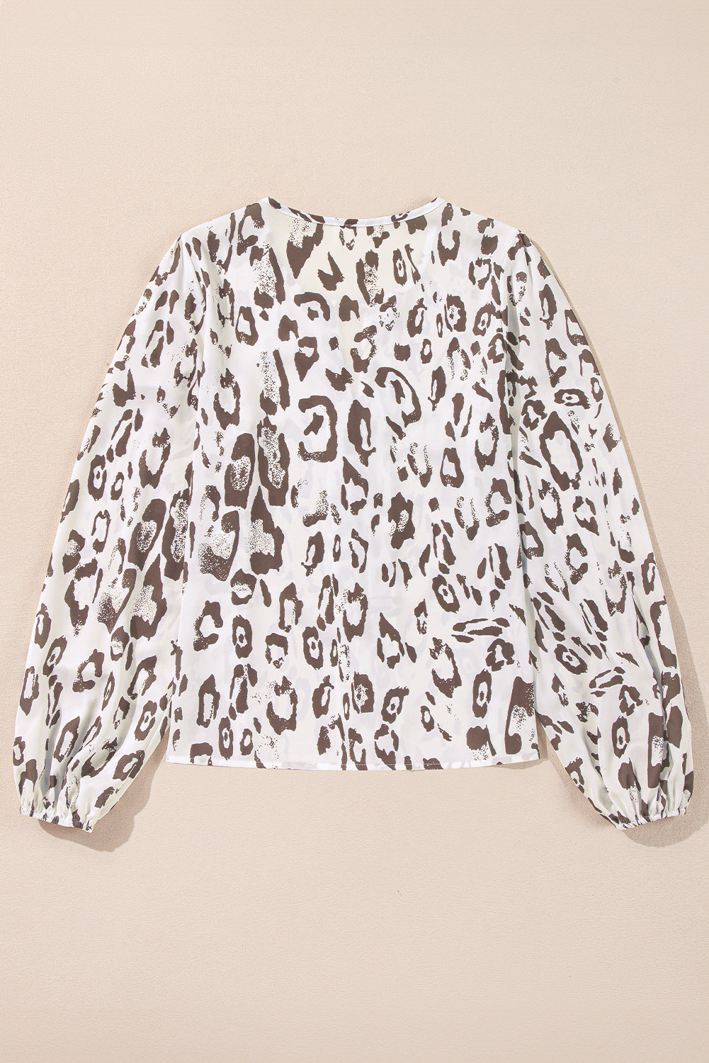 Khaki Leopard Print Split Neck Balloon Sleeve Blouse eAura