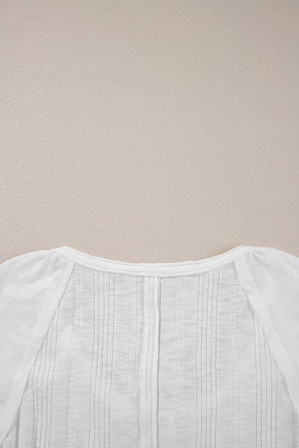 White Snap Button Drawstirng Tie Neck Textured Half Sleeve Shirt eAura