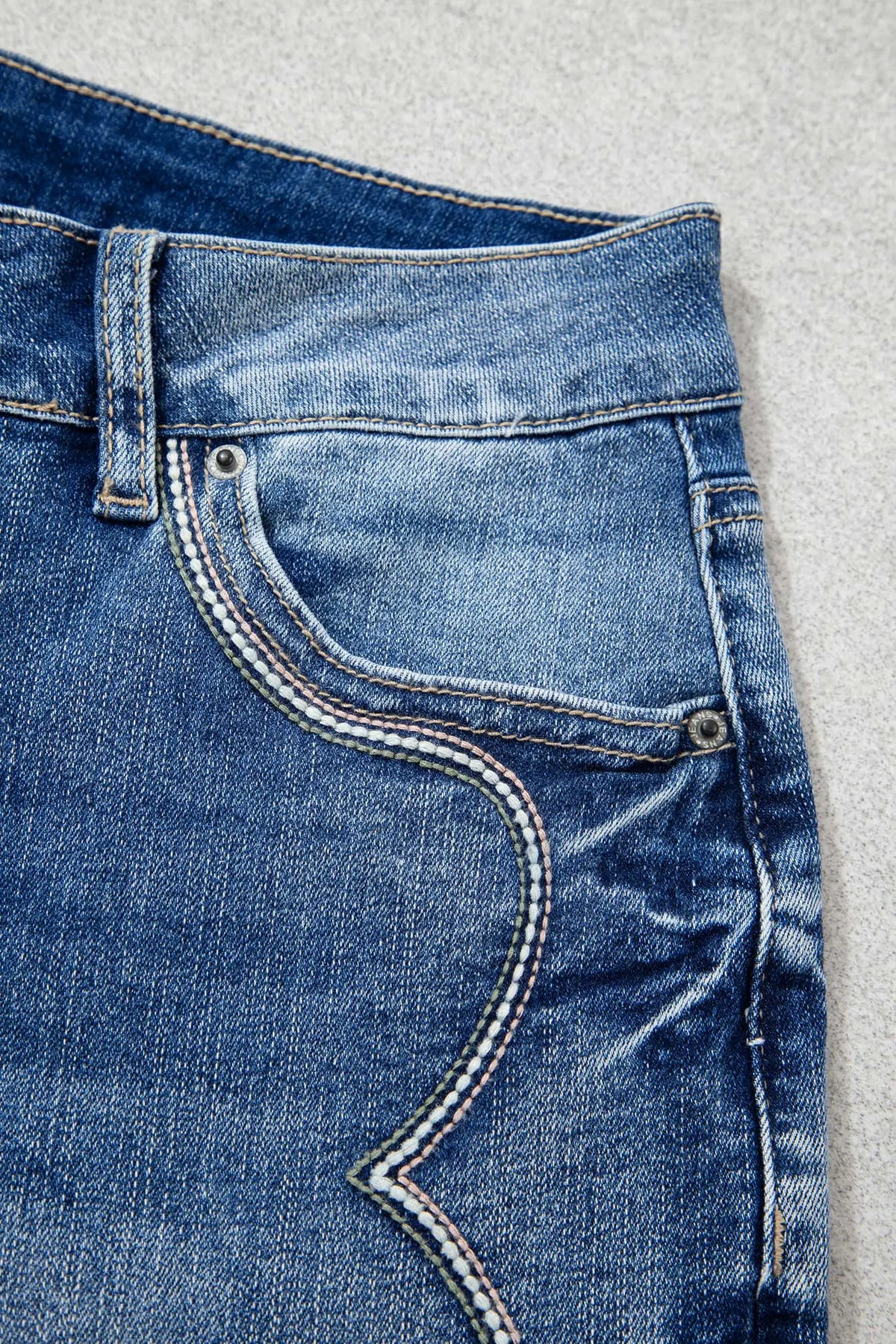 Western Embroidered Flare Full Length Jeans – Blue