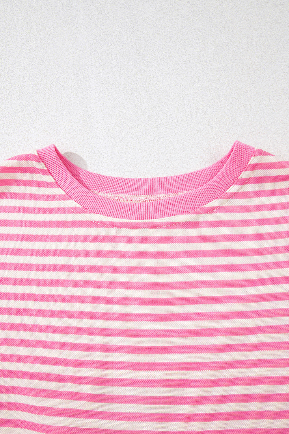 Pink Stripe Bowknot Cutout Back Drop Shoulder Wide Bracelet Sleeve Loose Tee eAura