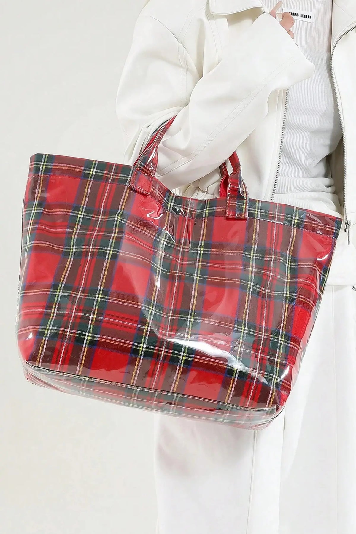 Orchid Eyelet Flower Pattern PVC Glossy Waterproof Tote Bag