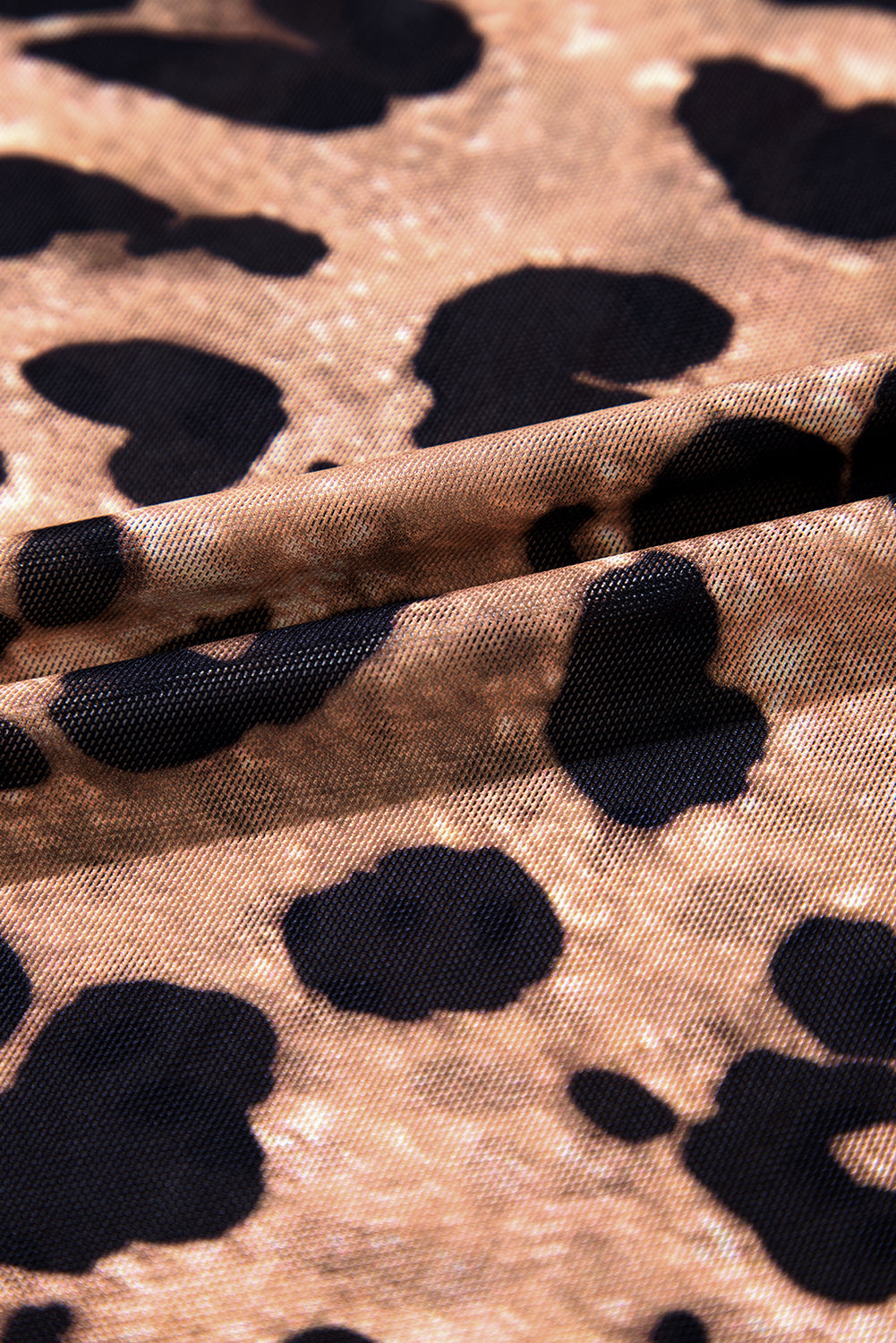 Brown Leopard Round Neck Long Sleeve Slim Top eAura