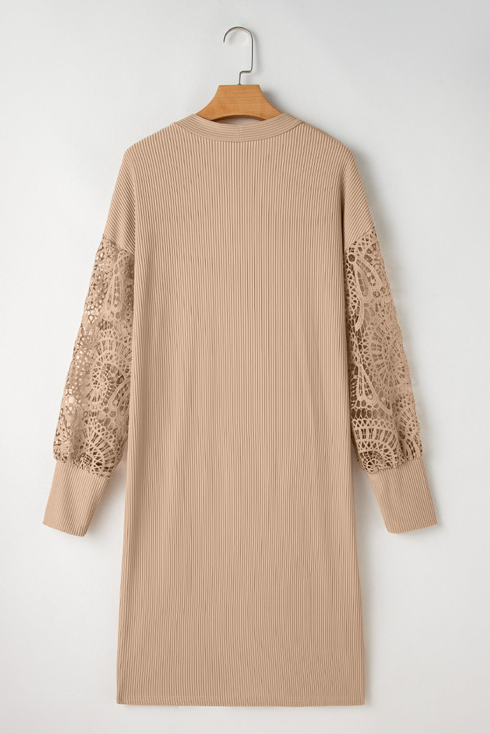 Lace Patchwork Ribbed Knit Open Front Duster Cardigan