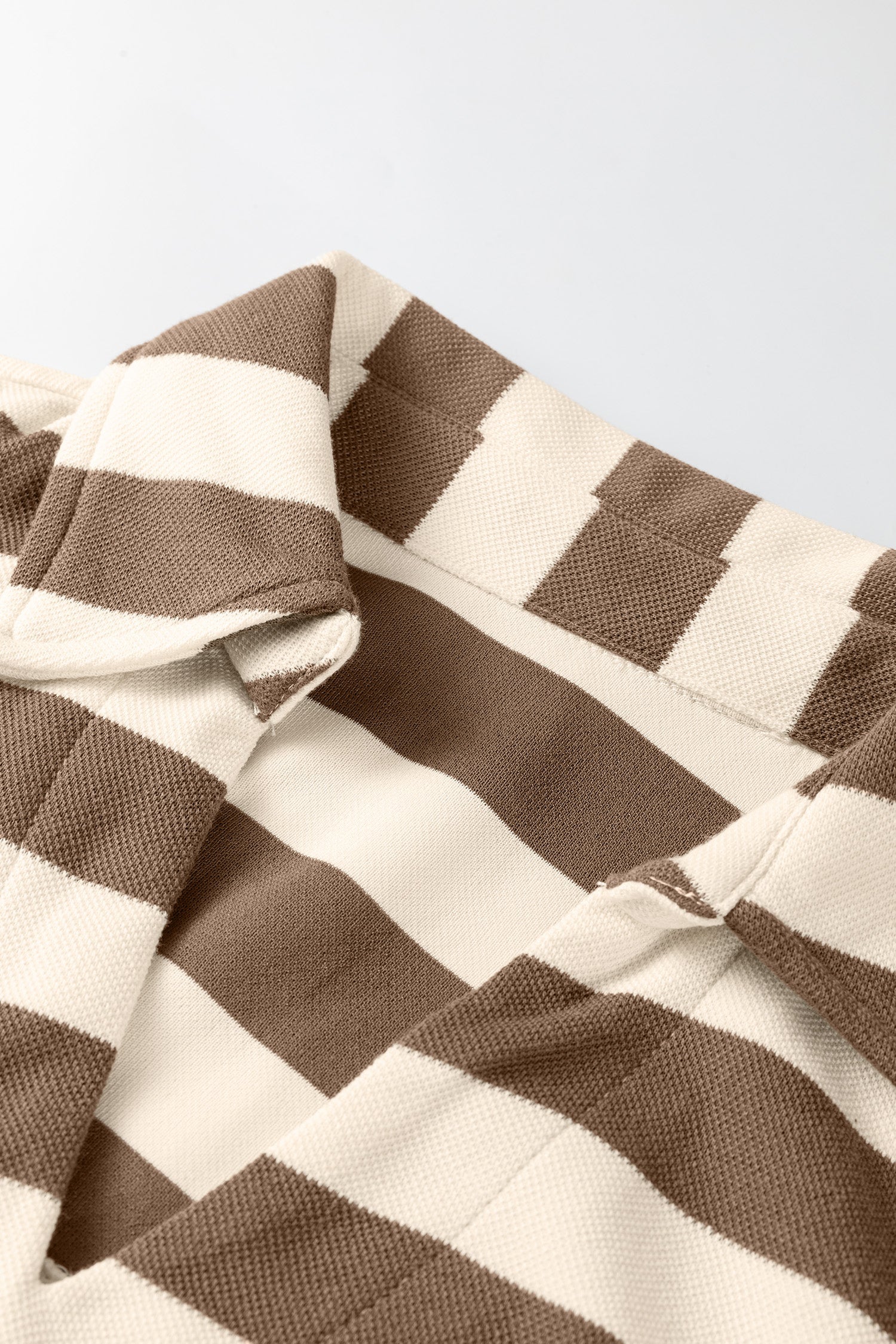 Stripe Collared V-Neck Long Sleeve Loose Casual Dress - Dresses/Mini Dresses