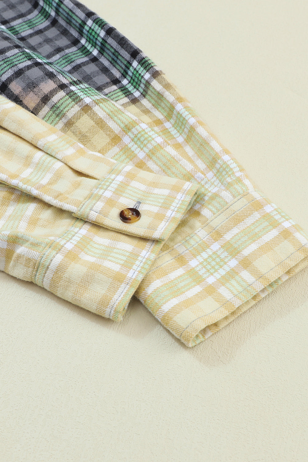 Blackish Green Contrast Plaid Patchwork Chest Pocket Button up Shacket eAura