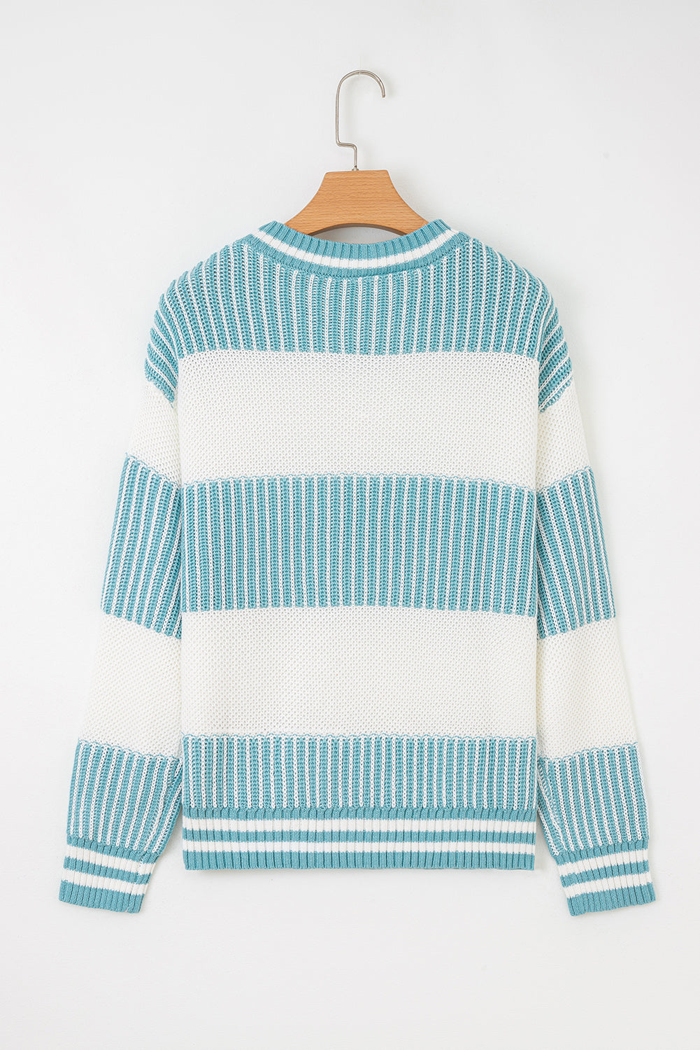 Two Tone Striped Patchwork Drop Shoulder Oversized Sweater - eAura