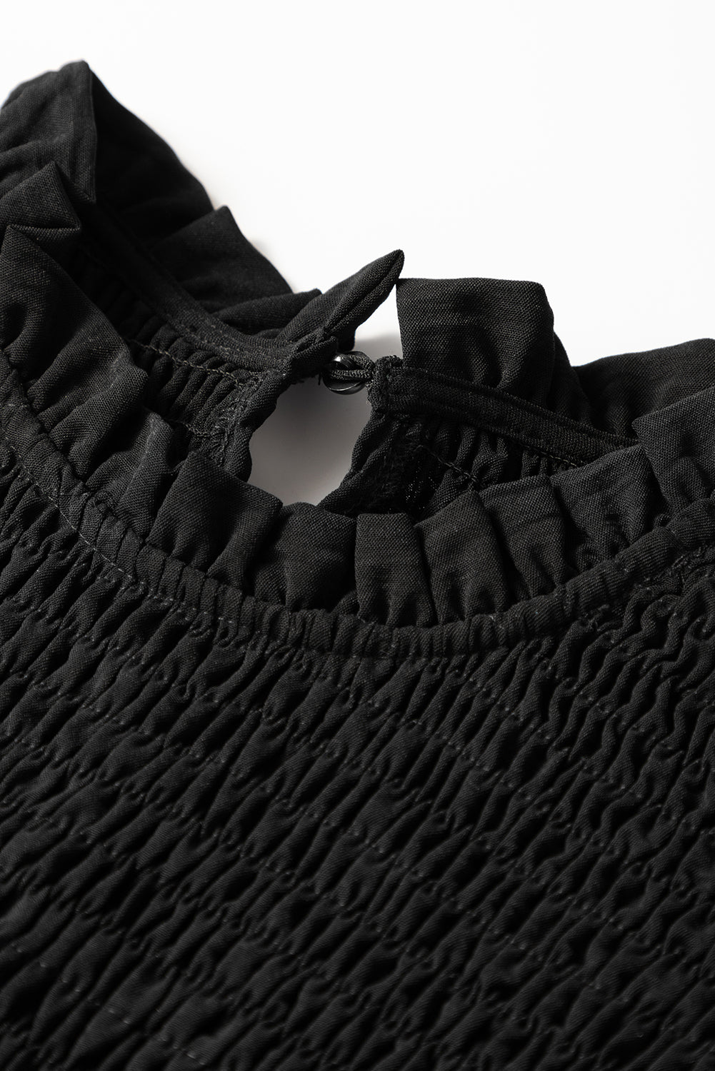 Black Ruffle Short Sleeve Shirred Peplum Top eAura