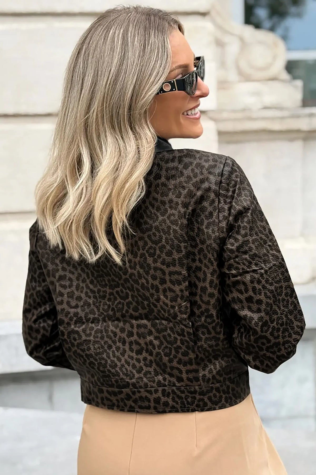 Leopard Print Colourblock Collar Metal Placket Jacket – Multicolour