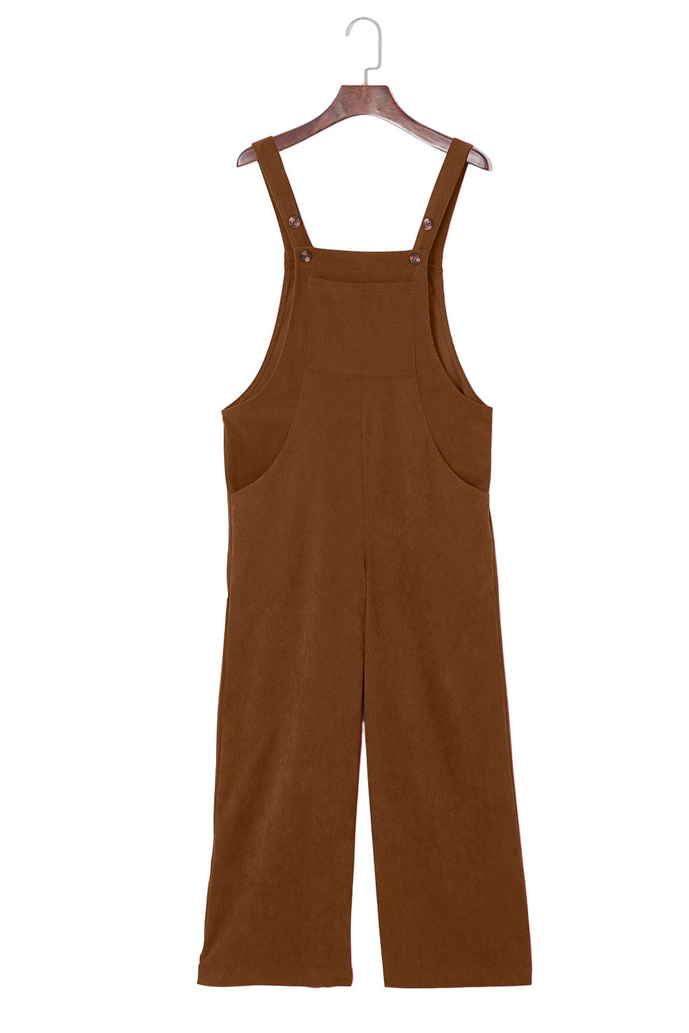 Solid Color Ribbed Wide Leg Bib Overalls – Brown