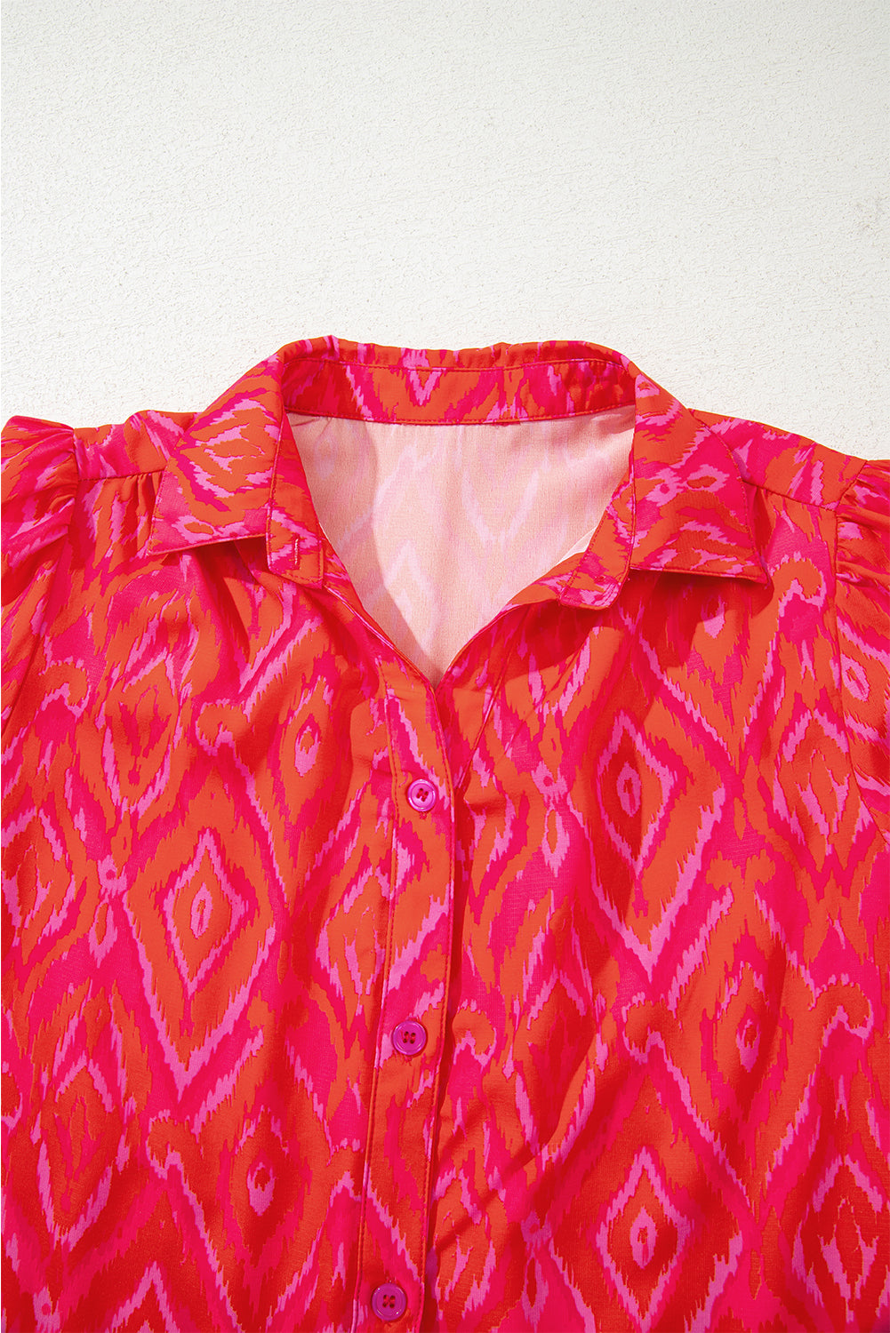 Pink Western Aztec Geometric Ruffled 3/4 Sleeve Shirt eAura