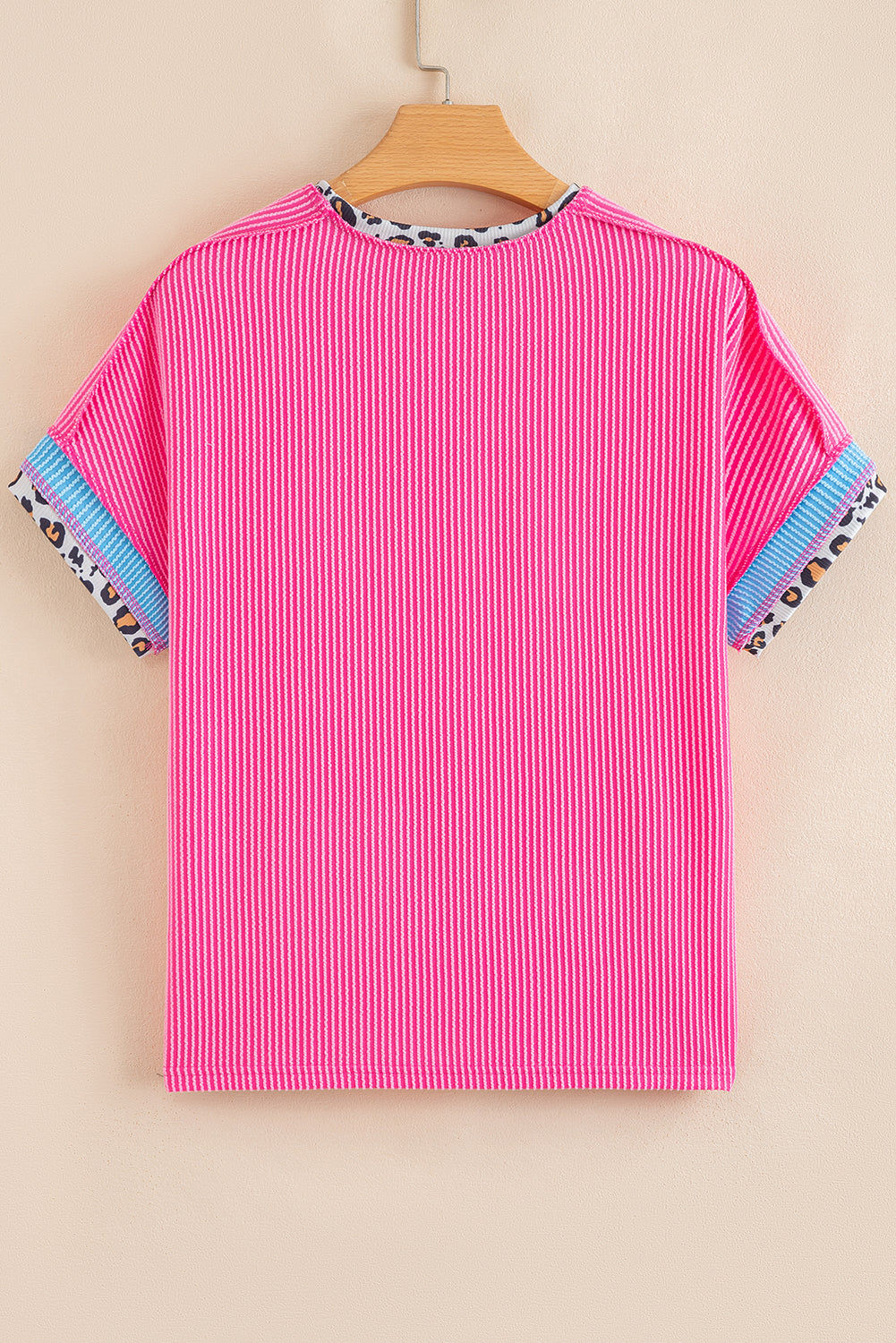 Leopard Patchwork Rib Crew Neck T-Shirt eAura