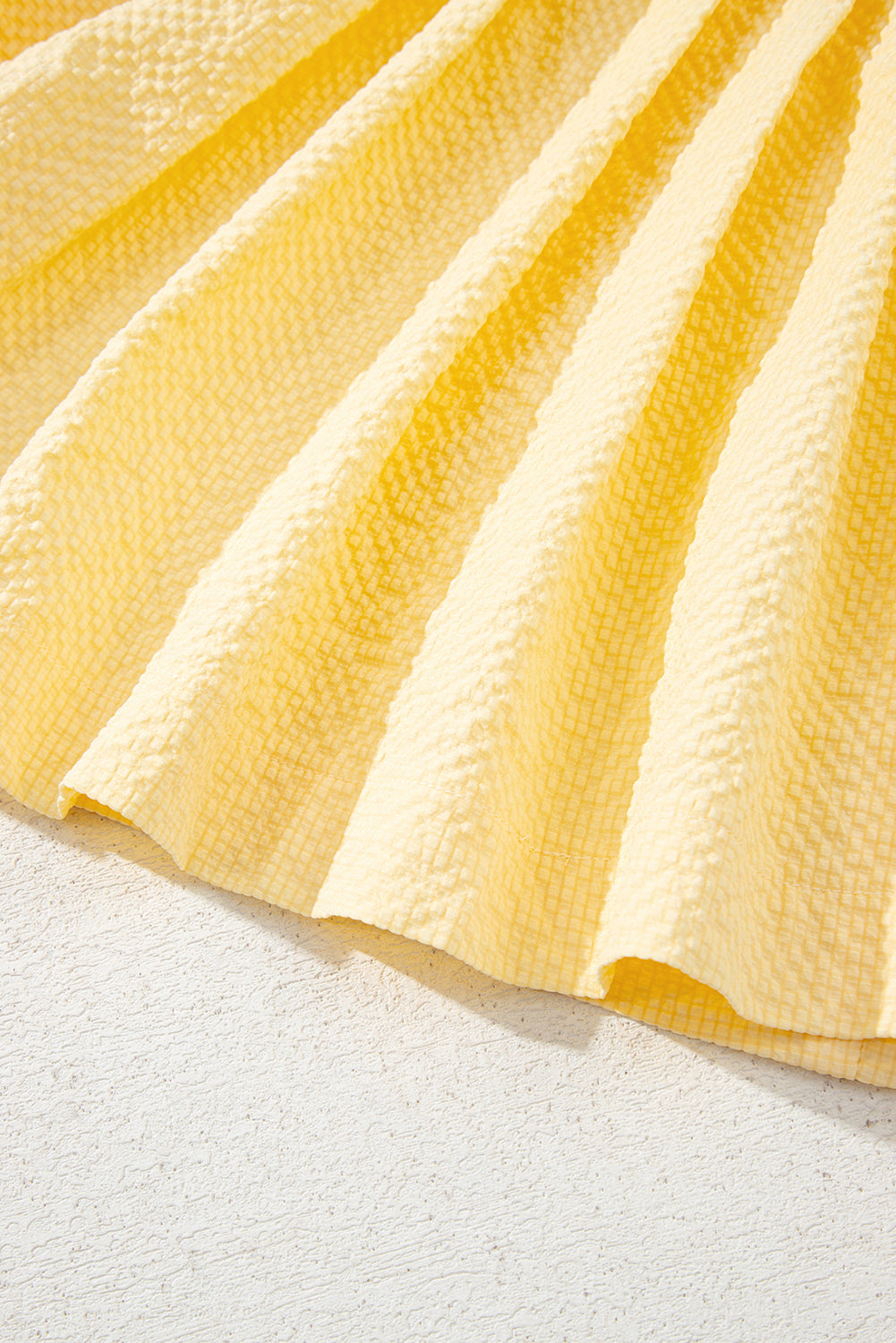 Yellow Cream Bow Tie Notched Neck Pleated Sleeveless Top eAura